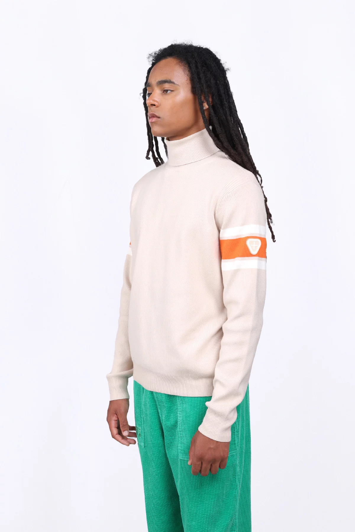 Roll neck sweater with contrasting bands Ellis Ecru