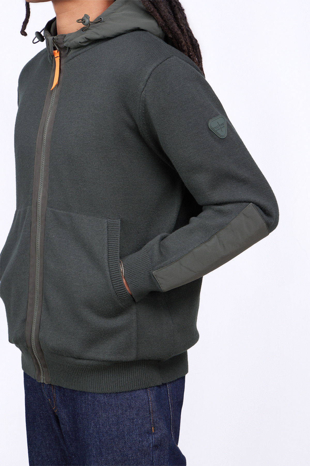 Bi-material hooded cardigan...