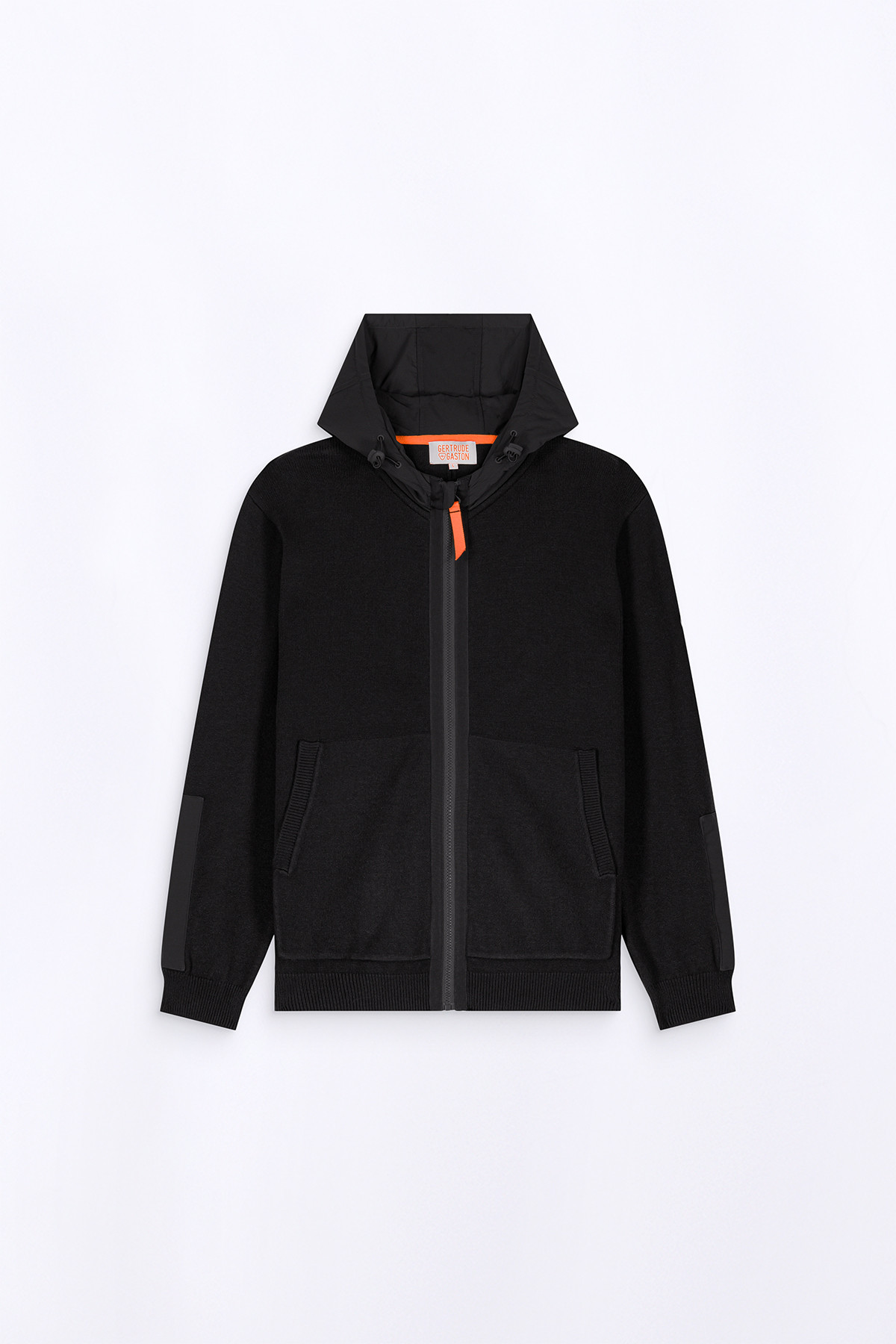 Bi-material hooded cardigan...