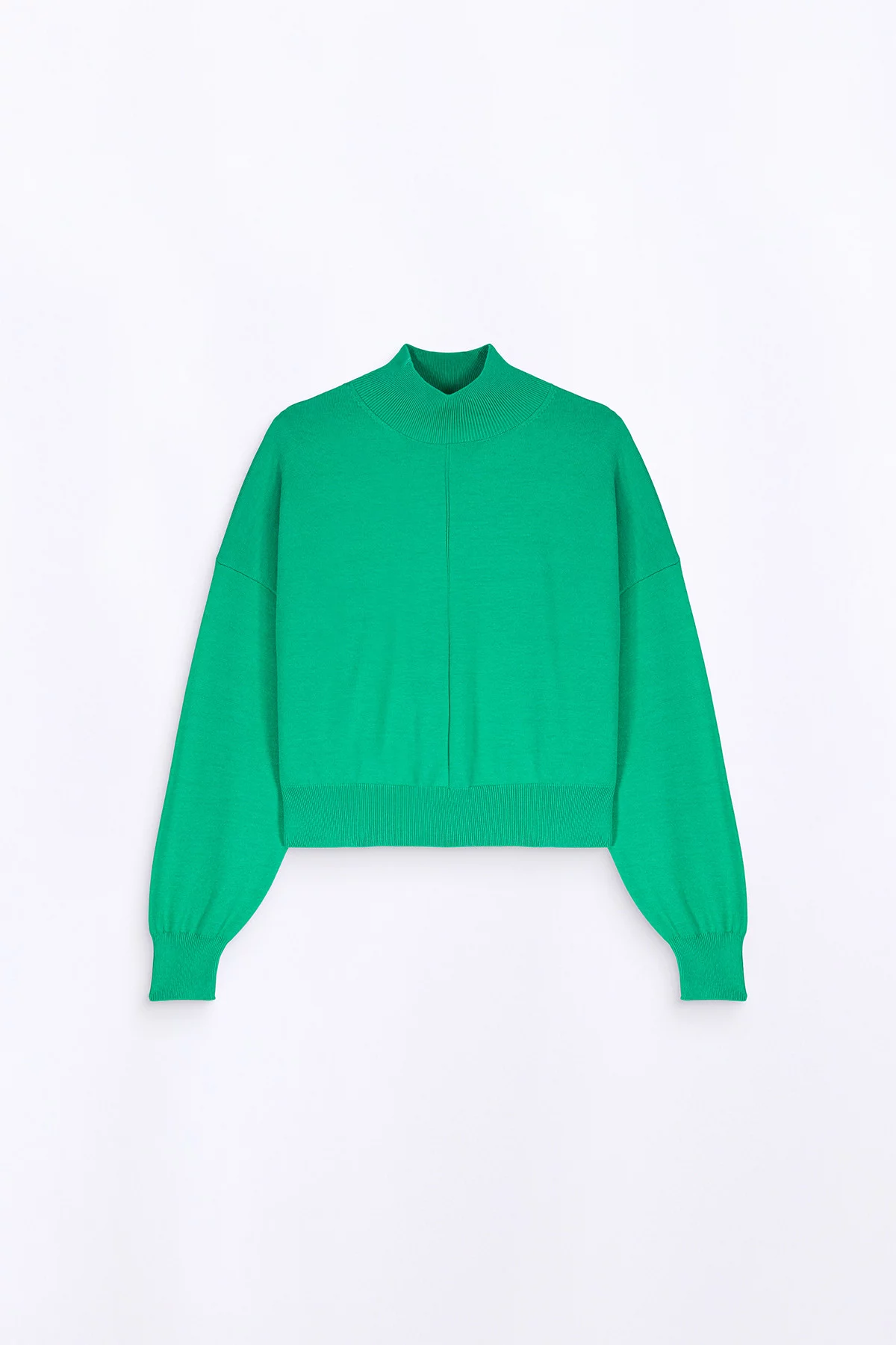 Anais Lush Green funnel neck cropped knit sweater