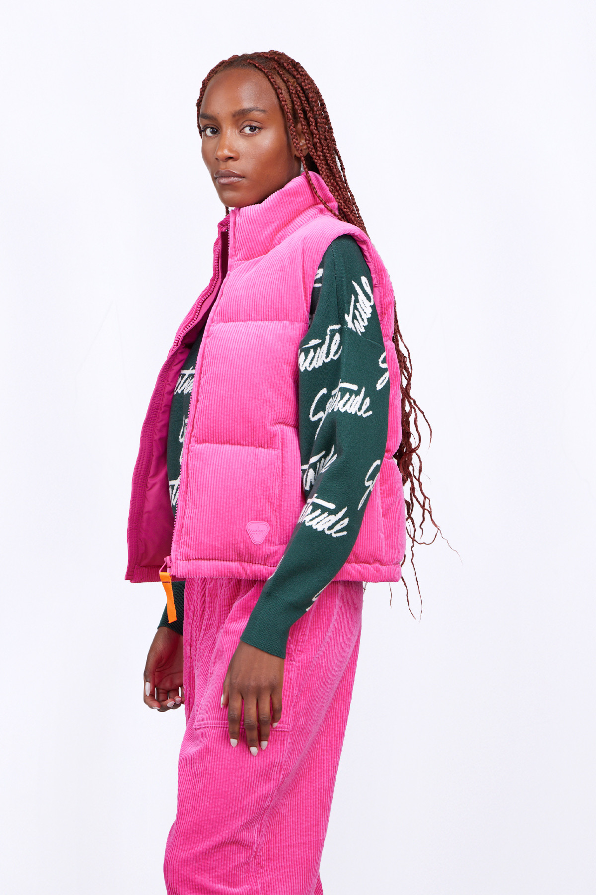 Corduroy puffy down jacket...