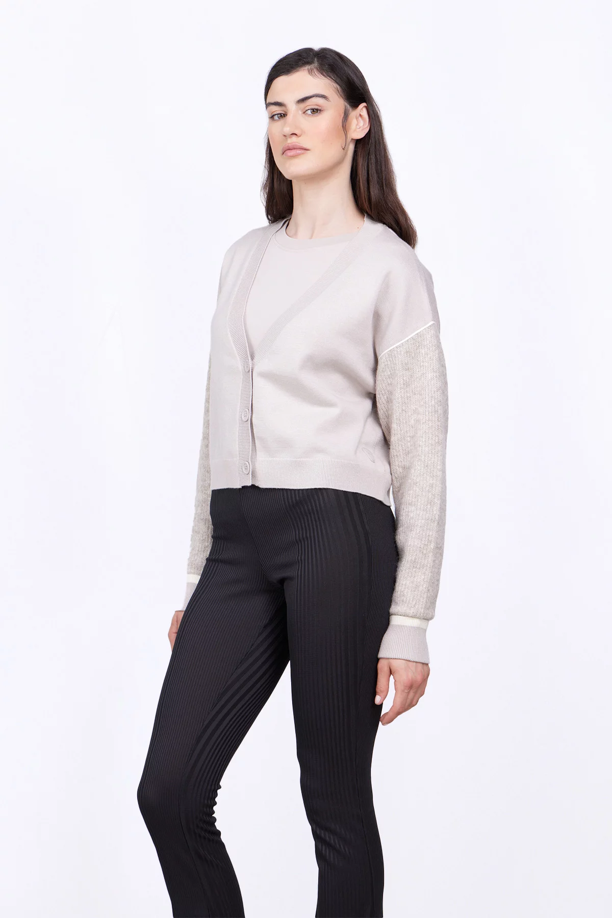 Allison Light Grey ultra-soft dual-material loose cardigan