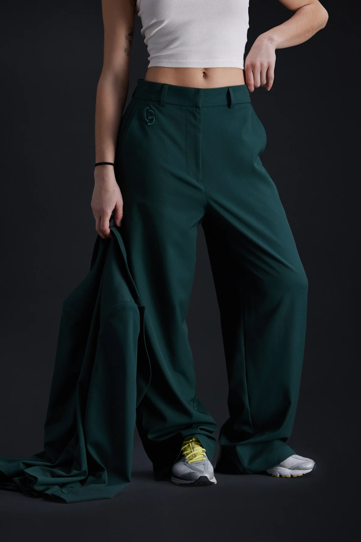 Ariane Dark Green wide tailored pants