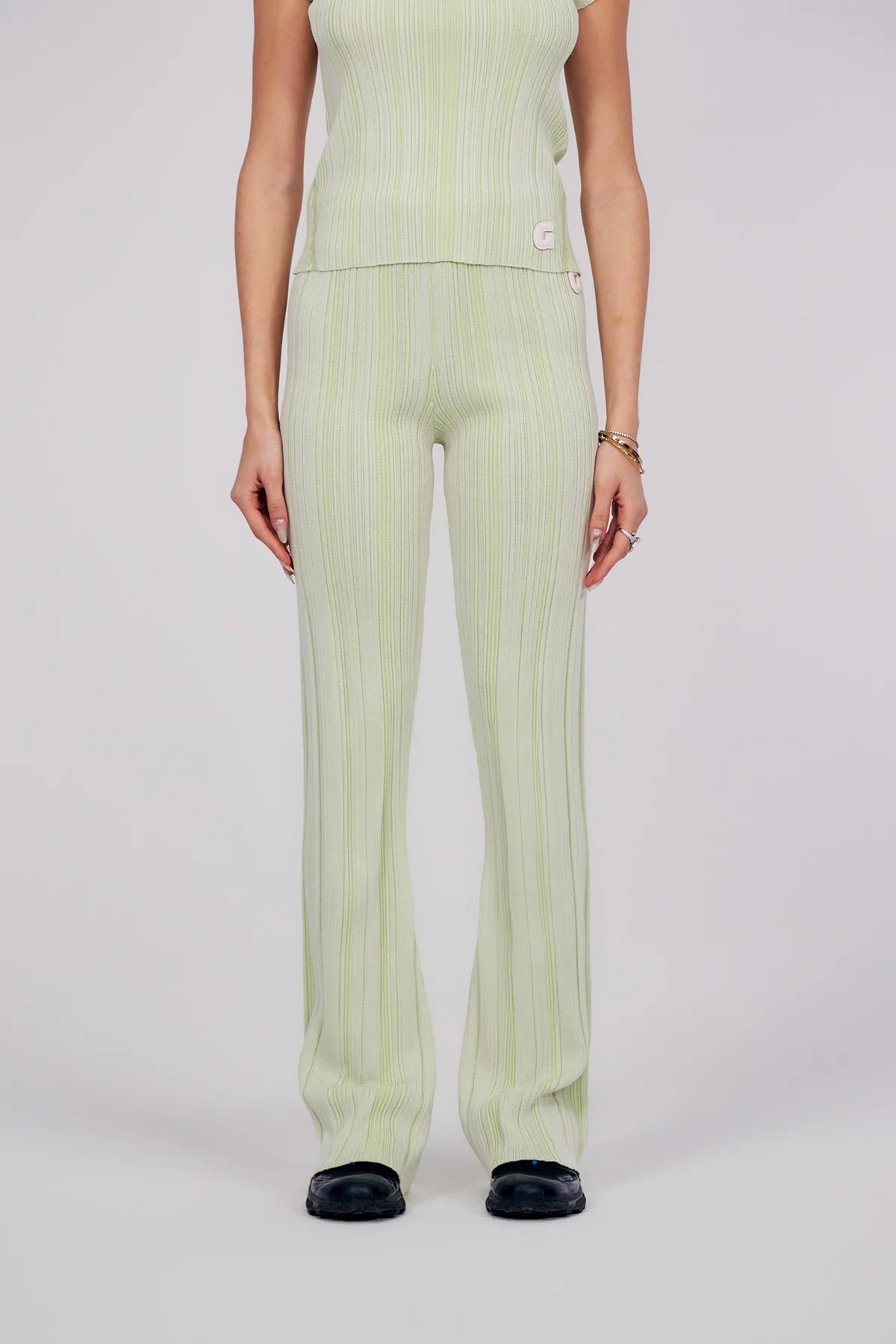 Tight flare pants in two-tone vanilla knit Minette