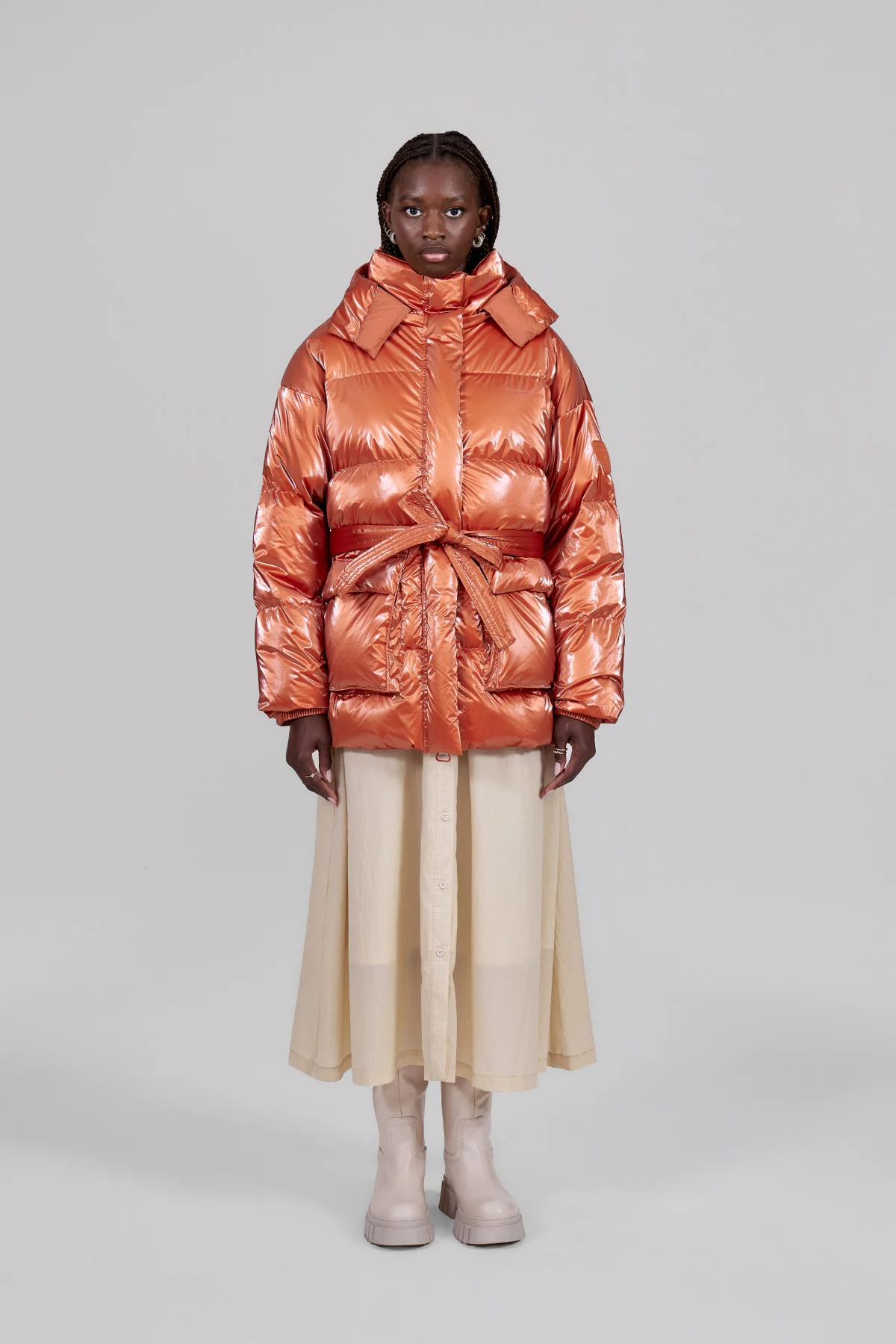 Doudoune oversize ceinturable en nylon brillant Manie Bright